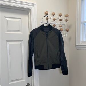 Danier - Classic Leather Varsity Style Jacket - Black / Green - XS